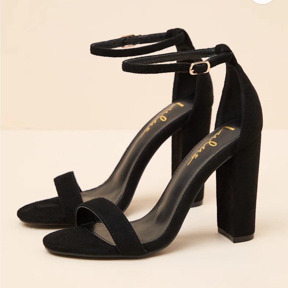 Lulu's Black Suede Ankle-Strap Block Heels